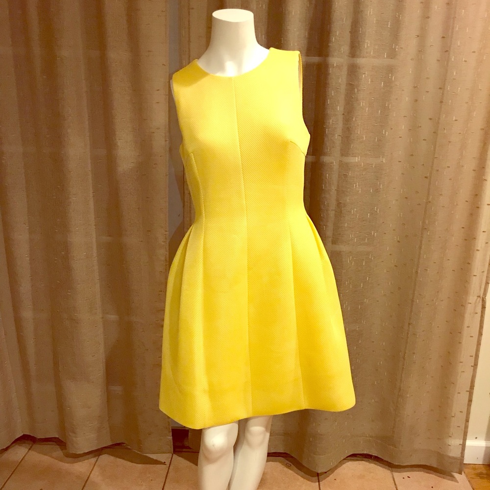 Yellow flared pleated dress